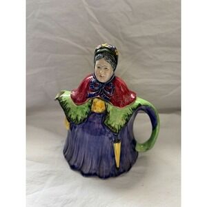 Vintage Hand-Painted English Ceramic Teapot With Removable Lady Lid & Colorful D